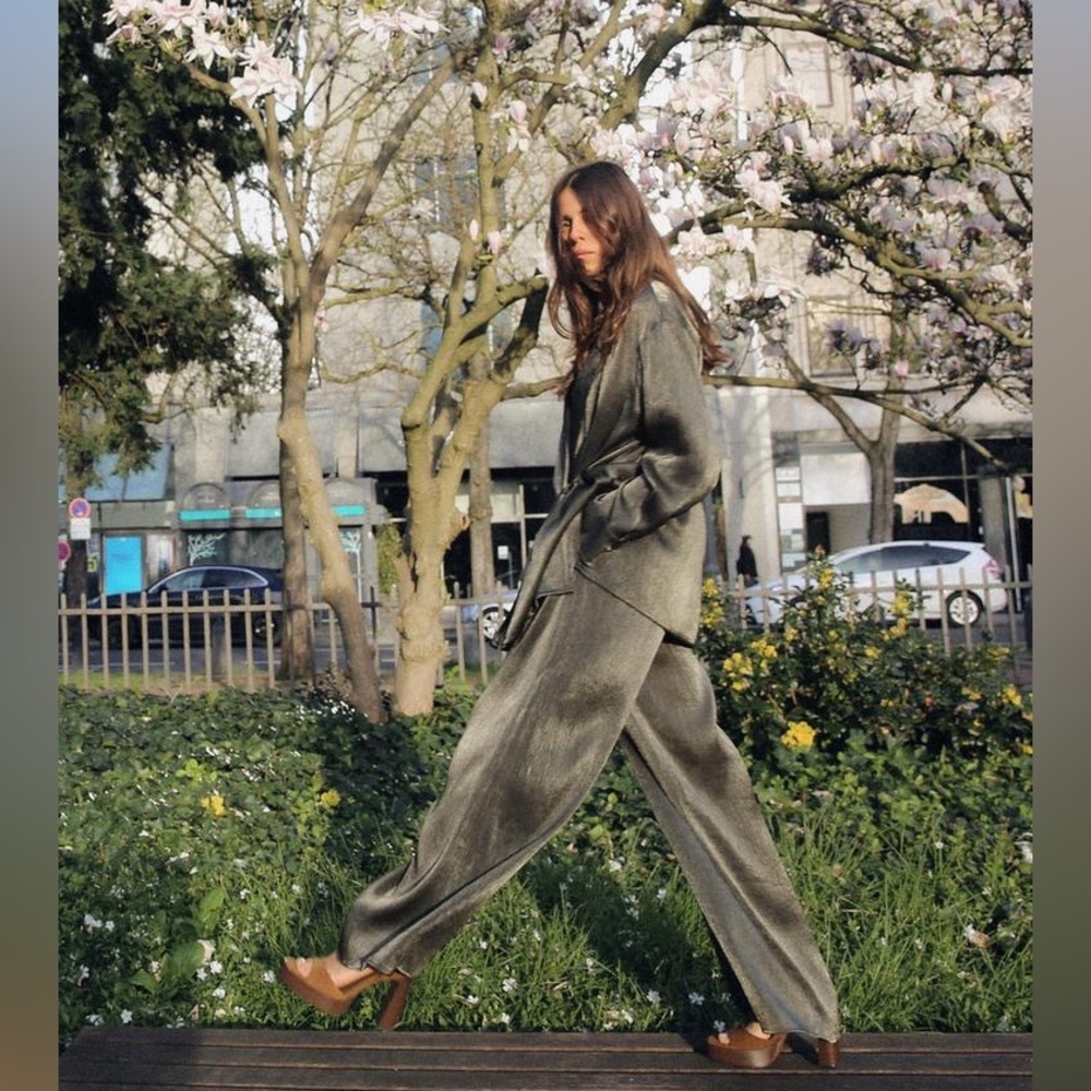 Zara WRINKLED EFFECT WIDE LEG PANTS